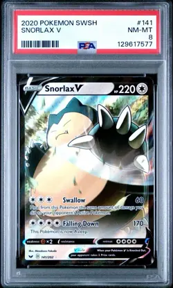 2020 Pokemon Sword & Shield Base # 141 Snorlax V PSA 8 Card NM-M Trusted Seller! - Image 1