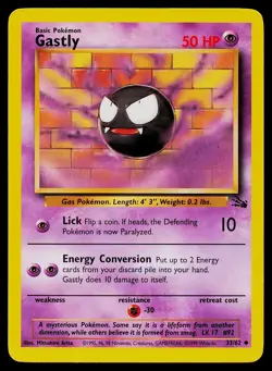 Pokemon Card Fossil Gastly 33/62 Unlimited Uncommon - Image 1