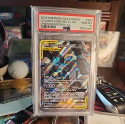 2019 POKEMON SUN & MOON UNBROKEN BONDS FULL ART/LUCARIO & MELMETAL GX PSA 10 - Image 1