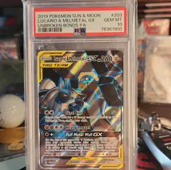 2019 POKEMON SUN & MOON UNBROKEN BONDS FULL ART/LUCARIO & MELMETAL GX PSA 10 - Image 3