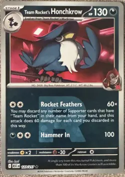 Team Rocket's Honchkrow 127/217 Reverse Holo R Ascended Heroes Pokemon TCG - Image 1