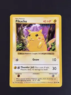 Wizards Pokemon TCG Pikachu 58/102 Base Set Red Cheek Pikachu HP40 English 1999 - Image 2