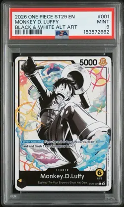 2026 One Piece ST29 EN Black & White Alt Art #001 Monkey D. Luffy PSA 9 MINT - Image 1