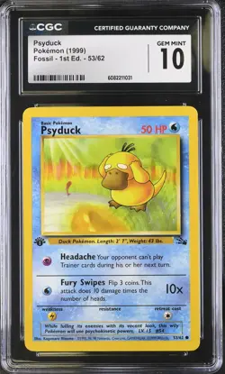 CGC 10 Psyduck 53/62 1st Edition Fossil Pokemon Card - Image 1