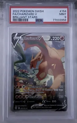 2022 POKEMON SWORD & SHIELD BRILLIANT STARS #154 FULL ART/CHARIZARD V PSA 9 - Image 1