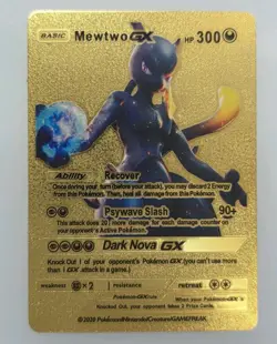 Pokemon Mewtwo GX 300hp Gold Foil Fan Art Collector Card TCG - Image 1