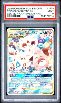 2019 POKEMON SUN & MOON COSMIC ECLIPSE TOGEPI & CLEFFA & IGGLYBUFF GX PSA 9 - Image 1