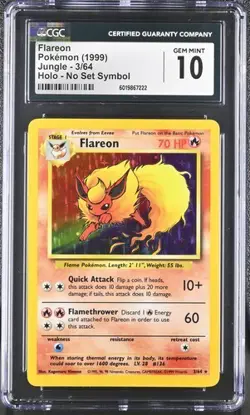 ERROR CGC 10 FLAREON 3 JUNGLE HOLO NO SET SYMBOL POKEMON GEM MINT - Image 1