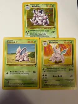 Nidoking 11/130 Base Set 2 Holo Rare Pokemon Holo! Display Set All Evolve Stages - Image 1
