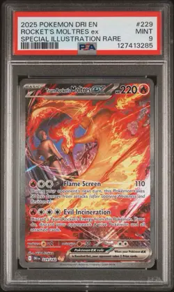 2025 POKEMON DRI SPECIAL ILLUSTRATION RARE #229 TEAM ROCKET'S MOLTRES EX PSA 9 - Image 1
