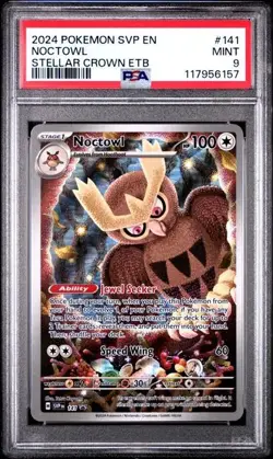 2024 POKEMON SVP EN BLACK STAR PROMO #141 NOCTOWL STELLAR CROWN ETB PSA MINT 9 - Image 1