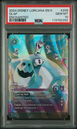2024 DISNEY LORCANA EN 5-SHIMMERING SKIES ENCHANTED #209 OLAF PSA 10 - Image 1