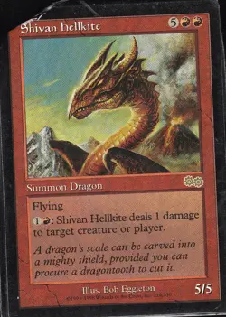 Shivan Hellkite 214 Rare Urza's Saga Magic: The Gathering Damaged - Image 1