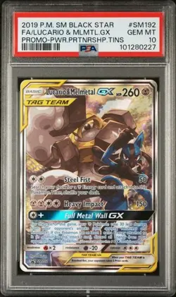 2019 POKEMON SM BLACK STAR PROMO #SM192 FULL ART/LUCARIO & MELMETAL GX PSA 10 - Image 1