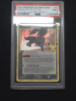 PSA 9 Mint 2021 Umbreon 17/17 GoldStar Pokemon Celebrations 25th Holobleed Error - Image 1