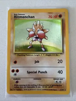 Pokemon TCG Hitmonchan Base Set 7/102 Holo Unlimited Holo Rare LP - Image 1
