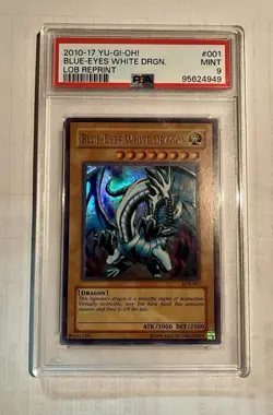 PSA 9 MINT 2010 Blue-Eyes White Dragon LOB-001 Ultra Rare *0046 Yugioh REPRINT - Image 1