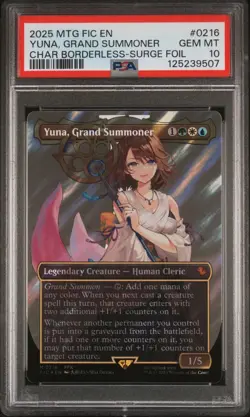 2025 MTG FINAL FANTASY COMMANDER SURGE FOIL #0216 YUNA, GRAND SUMMONER PSA 10 - Image 1