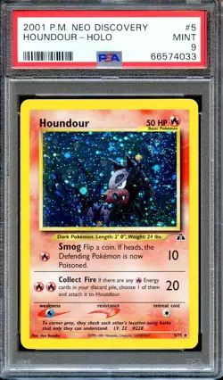 PSA 9 Houndour Unlimited Neo Discovery 5/75 Pokemon Card MINT Holo - Image 1
