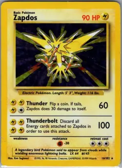 Zapdos 16/102 Holo Base Set - Pokemon Card - LP - Image 1