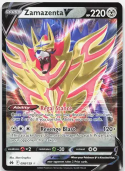 Zamazenta V 098/159 Holo V Rare Crown Zenith Pokemon Holo Near Mint - Image 1