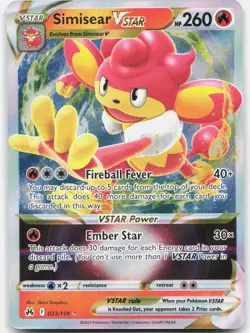 Simisear VSTAR 023/159 Holo VSTAR Rare Crown Zenith Pokemon Holo Near Mint - Image 1
