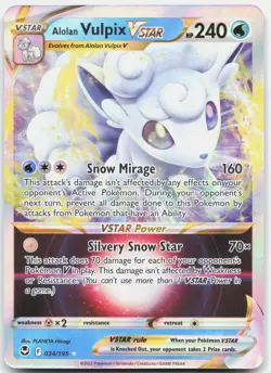 Alolan Vulpix VSTAR 034/195 Holo VSTAR Rare Silver Tempest Pokemon Holo NM - Image 1