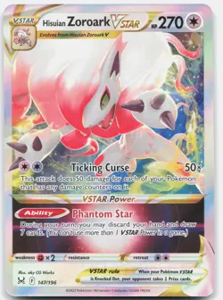 Hisuian Zoroark VSTAR 147/196 Holo VSTAR Rare Lost Origin Pokemon Holo Near Mint - Image 1