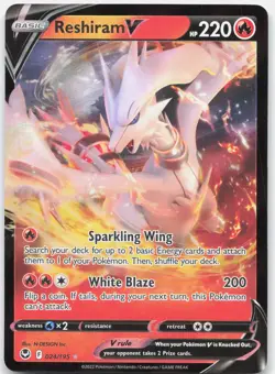 Reshiram V 024/195 Holo V Rare Silver Tempest Pokemon Holo Near Mint - Image 1