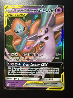 Espeon & Deoxys GX 72/236 Holo GX Rare Unified Minds Pokemon - Image 1