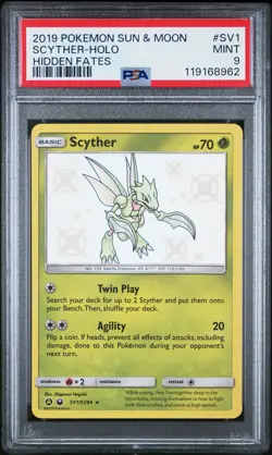 2019 POKEMON SUN & MOON HIDDEN FATES #SV1 SCYTHER-HOLO PSA 9 - Image 1
