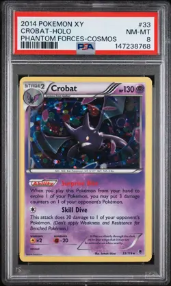 2014 Pokemon XY Crobat Holo Cosmos Phantom Forces 33/119 Psa 8 Low Pop - Image 1