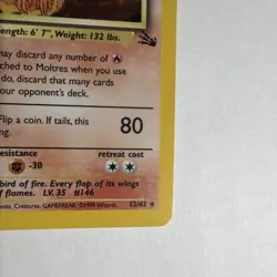 Pokemon TCG Moltres 12/62 Fossil Holo 1999 Vintage First Edition Game Played - Image 4