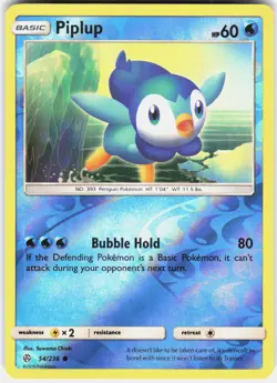 Piplup 54/236 Common Cosmic Eclipse Pokemon Reverse Holo Near Mint - Image 1