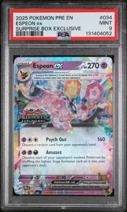 2025 POKEMON PRE EN-PRISMATIC EVOLUTIONS SURPRISE BOX EXCLUSIVE ESPEON EX PSA 9 - Image 1
