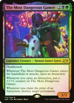 The Most Dangerous Gamer Unfinity MTG MAGIC FOIL LEGENDARY HUMAN GAMER RARE - Image 1