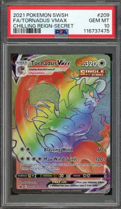 TORNADUS VMAX 2021 Pokemon SWSH Chilling Reign Secret 209 Graded PSA 10 GEM MINT - Image 1