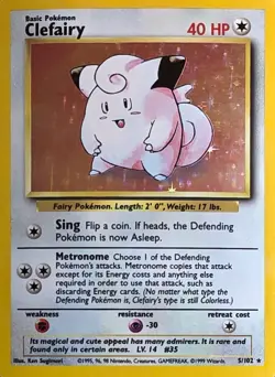Pokemon TCG Clefairy Base Set Holo Unlimited Rare Card 5/102 - Image 2