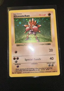 POKEMON TCG HITMONCHAN BASE SET 7/102 HOLO RARE CARD -1999 - Image 1