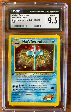 Mint 1st Edition Misty's Tentacruel 10/132 Gym Heroes CGC 9.5 Holo Pokemon Card - Image 1