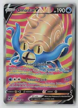 Omastar V 174/195 Ultra Rare Silver Tempest Pokemon Holo NM - Image 1