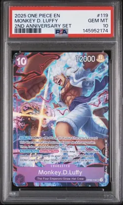 2025 ONE PIECE ENGLISH VERSION 2ND ANNIVERSARY SET #119 MONKEY D. LUFFY PSA 10 - Image 1
