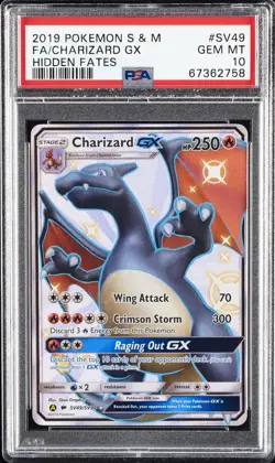 2019 POKEMON SUN & MOON HIDDEN FATES #SV49 FULL ART/CHARIZARD GX PSA 10 - Image 1