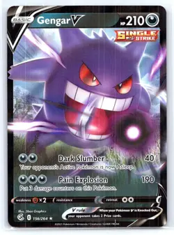Pokemon Ultra Rare Gengar V Full Art Fusion Strike Single Strike 156/264 Holo - Image 1