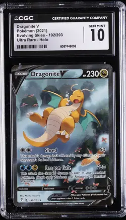 2021 POKEMON EVOLVING SKIES DRAGONITE V FULL ART ULTRA RARE #192 CGC 10 - Image 1