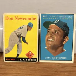 Don Newcombe Lot 1958 (creases) And 1961 MVP Card Los Angeles Dodgers - Image 1