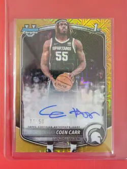 2025-26 Bowman Basketball Coen Carr Gold Mojo Refractor 17/50 Chrome Autograph - Image 1