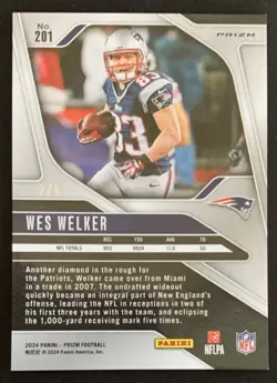 2024 Panini Prizm Wes Welker Gold Vinyl Prizm 2/5 #201 Patriots - Image 2
