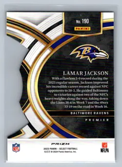 2023 Panini Select #190 Lamar Jackson Black and Gold Prizms Die Cuts - Image 2