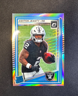 2025 Donruss Optic Rated Rookie Ashton Jeanty RC Silver Holo Prizm #202 Raiders - Image 1